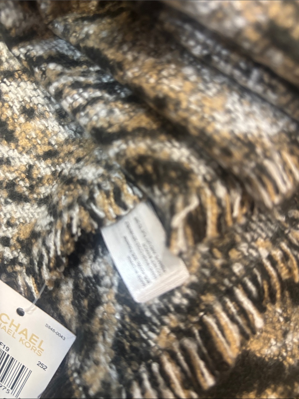 Michael Kors Black Brown Cream Animal Stripe Fringe Shawl - Picture 4 of 6